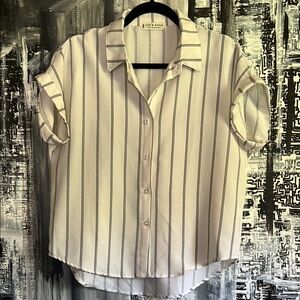 New striped shirt summer button down classic white black stripes 100%polyester